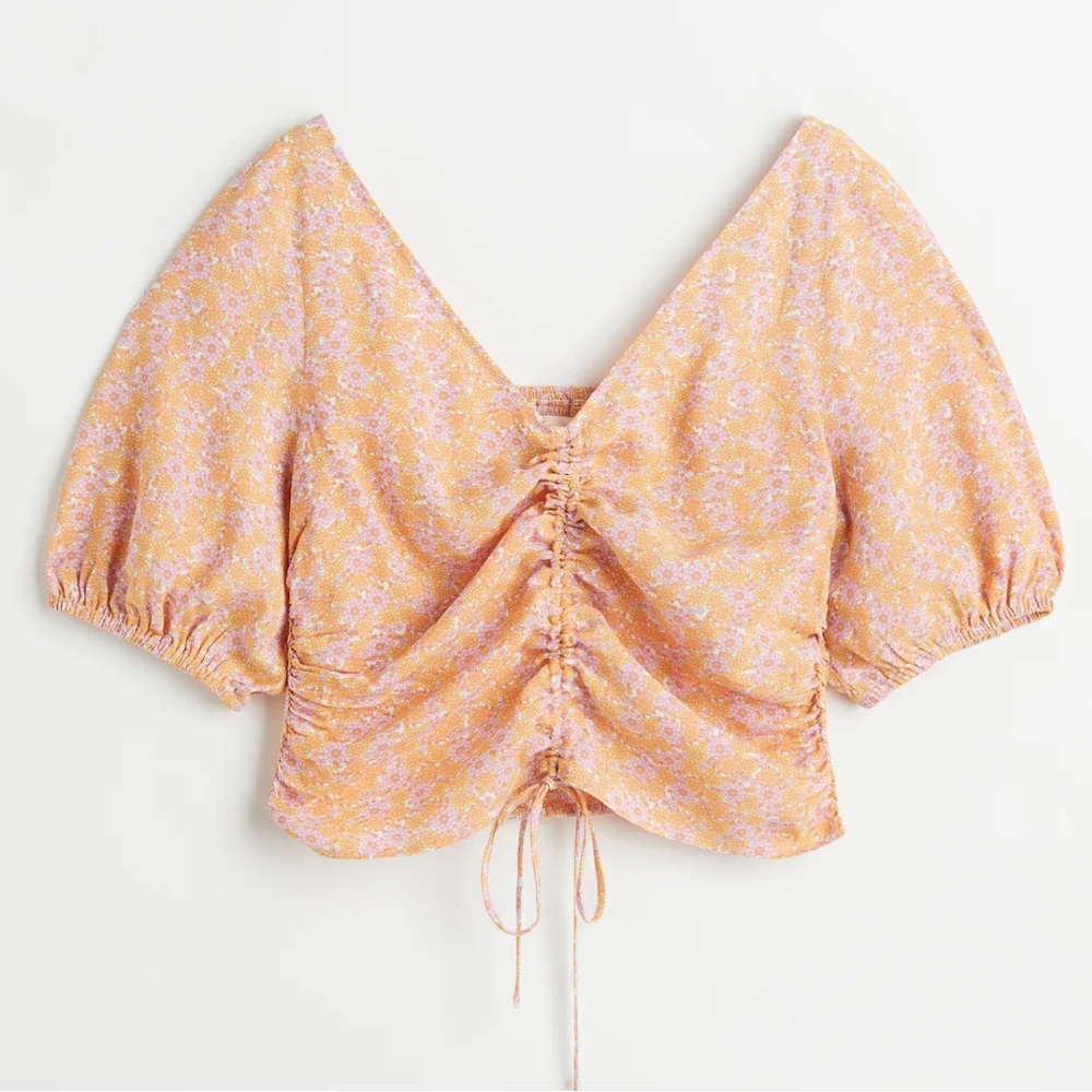 V-NECK DRAWSTRING BLOUSE